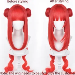 Genshin Impact NiLou BREEZE OF SABAA Peruk Anime Kostym Långt Rött Vågig Hår med Bun och Fläta Hästsvans för Kvinnor Halloween Familjefest><noscript><img width=