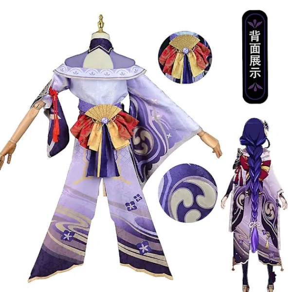 Genshin Impact Raiden Shogun Cosplay Kostym Peruk Lila Långt Hår Halloween Kostymer Komplett Set Genshin Baal Shougun Cosplay L> Dräkter