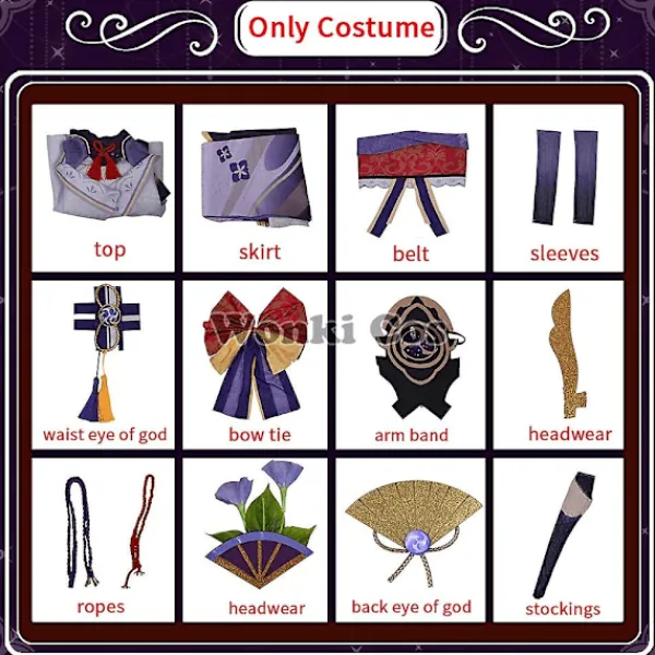 Genshin Impact Raiden Shogun Cosplay Kostym Peruk Lila Långt Hår Halloween Kostymer Komplett Set Genshin Baal Shougun Cosplay L> Dräkter