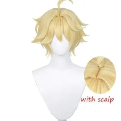 Genshin Impact Traveler Cosplay Aether Lumine Blond Peruk Cosplay Anime Cosplay Peruker Värmebeständig Sy> Peruker