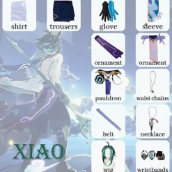 Genshin Impact Xiao Cosplay Kostym Uniform Peruk Anime Halloween kostymer för män spel><noscript><img width=