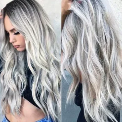 Girl Gradient Silver Grå Lång Lockig Peruk Elegant Cosplay Party> Peruker