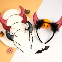 Glitter Djävulshorn Huvudband, Svart Djävulshorn Djävul Kostym för Kvinnor Män Flickor, Halloween Maskerad Cosplay Hårband (Svart)> Huvudbonader