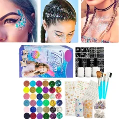 Woosien Glitter Tattoo Kit Temporärt Set 24 Färger 93 Mönster Mallar Kropp Nagelkonst Målarfärg Party Makeup> Smink