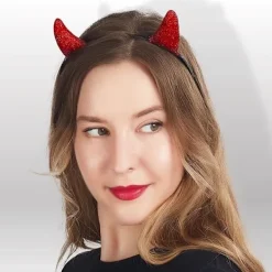 Glitter-diadem med djävulshorn> Huvudbonader