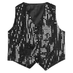 EURL Glitterväst för fest, unisex, färgstark, barn, ärmlös, paljettväst Svart XL> Tillbehör