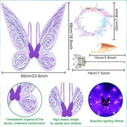 Glittrande älvvingar för vuxna, LED-hårband och trollstavar för karneval och temafester Trollslända lilaFörälderTrollslända lila> Tillbehör