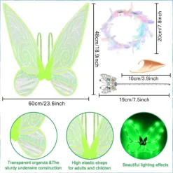 Glittrande älvvingar för vuxna, LED-hårband och trollstavar för barnkalas Trollslända grön Trollslända grön> Tillbehör