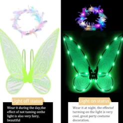 Glittrande älvvingar för vuxna, LED-hårband och trollstavar för barnkalas Trollslända grön Trollslända grön><noscript><img width=