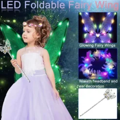 Glittrande älvvingar för vuxna, LED-hårband och trollstavar för barnkalas Trollslända grön Trollslända grön><noscript><img width=