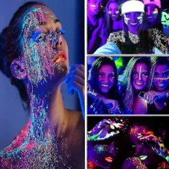 Glow In Dark Ansikts- och Kroppsmakeup UV Svartljus Neon Fluorescerande 0.34oz Set med 6 Tubar><noscript><img width=