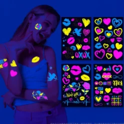 Glow Party Tatuering Klistermärken Fluorescerande Halloween Ansikte Kropp Klistermärke> Smink