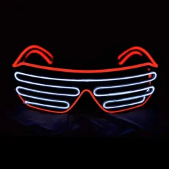 Glow Shutter Neon Rave Glasögon El Wire Blinkande LED Solglasögon Light Up DJ Kostymer för fest, 80-tal, EDM (Röd Vit)> Tillbehör