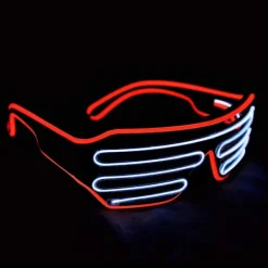 Glow Shutter Neon Rave Glasögon El Wire Blinkande LED Solglasögon Light Up DJ Kostymer för fest, 80-tal, EDM (Röd Vit)><noscript><img width=