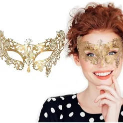 （Golden-01 Metall ）Lady of Luck Maskerad Mask med Spets S> Masker