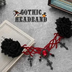 Gotisk Blommig Huvudbonad Halloween Hårband Vampyr Cosplay Kors Huvudbonad Hårclips Maskerad Cosplay Hårband för Kvinnor och Flickor> Huvudbonader