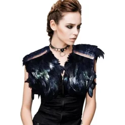 Gotisk svart fjäderkappe halsduk epaulettfjädrar axelvinge manlig kostym kvinnor> Tillbehör