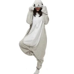 Grå säl onesie för vuxna kvinnor och män djur kigurumi pyjamas tecknad pyjamas hemmakläder halloween cosplay festdräkt M><noscript><img width=