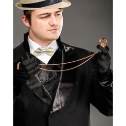 Grå 1920-tals herr beige färg Maskerad tillbehör Gangster Flapper Set Great Gatsby Kostym Kit 1920-tal med Trilby Hatt Mustasch elastiska hängslen><noscript><img width=