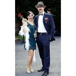 Grå 1920-tals Herr Fancy Dress Tillbehör Gangster Flapper Set Great Gatsby Kostym Kit 20-tal med Trilby Hatt Mustasch Elastiska Hängslen Herr Fickur | Fyndiq><noscript><img width=