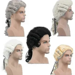 Grå Vit Svart Advokat Domare Barock Lockig Manlig Kostymperuk Deluxe Historisk Halloween Lång Syntetisk Cosplay Peruk + Peruknät> Peruker