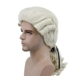 Grå Vit Svart Advokat Domare Barock Lockig Manlig Kostymperuk Deluxe Historisk Halloween Lång Syntetisk Cosplay Peruk + Peruknät> Peruker