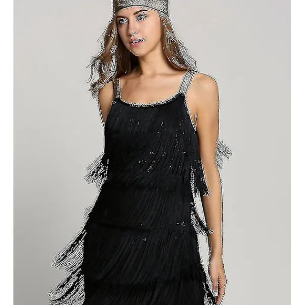 BästaGåva Great Gatsby Klänning 1920-tals Party Vintage Frans Damklänningar Svart Svart M> Dräkter