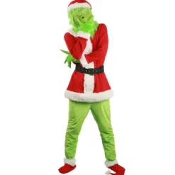 Grinch Cosplay-set för barn/vuxna för julfest-FF- XXXL> Dräkter