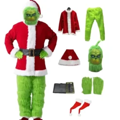 Grinch Juldräktset för vuxna med mask 7-delars [JUN] L> Dräkter