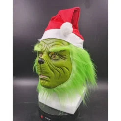 Grinchen Full Head Latex Mask med Peruk Tomteluva Monster Cospla> Masker