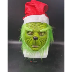 Grinchen Full Head Latex Mask med Peruk Tomteluva Monster Cospla><noscript><img width=