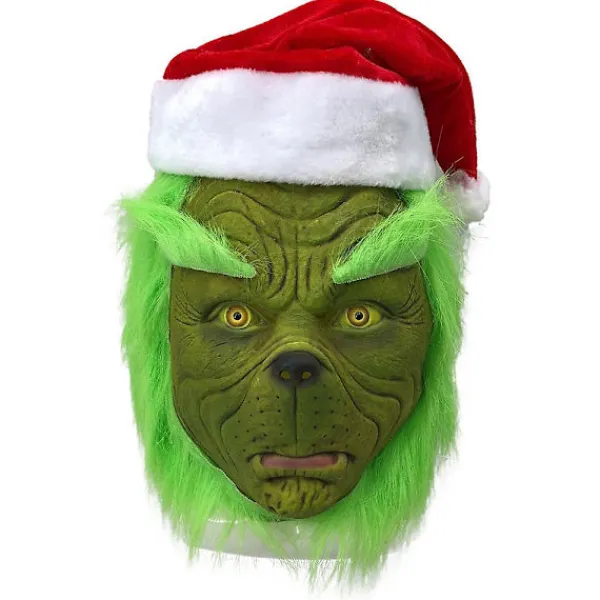 Grinchen helhuvud latexmask med peruk tomtehatt Monster Cosplay Xmas Party Prop> Masker