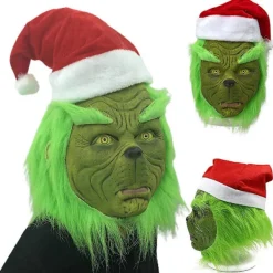Grinchen helhuvud latexmask med peruk tomtehatt Monster Cosplay Xmas Party Prop> Masker