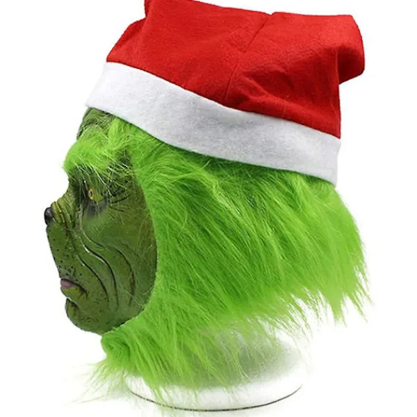 Grinchen helhuvud latexmask med peruk tomtehatt Monster Cosplay Xmas Party Prop> Masker