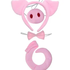 Griskostymtillbehör Set - Rosa fluffiga grisöronpannband, fluga><noscript><img width=