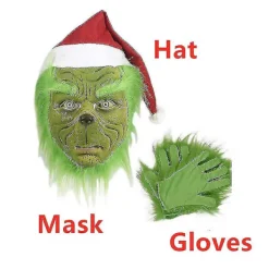 KOOLYOU Grön Grinch Mask Santa Grinch Cosplay Mask Med Handskar Juldräkt Cosplay rekvisita none><noscript><img width=
