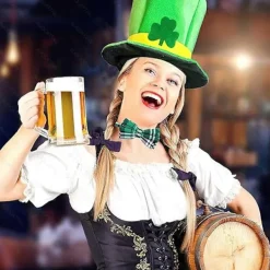 Grön sammetshamrockshatt för St Patrick's Day för män och kvinnor, irländsk festcosplay[D]><noscript><img width=
