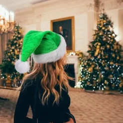 Grön sammetsluva tomte, lyxig julhatt för vuxna, tomteluvor för kvinnor och män, tomteluvor, juldekoration> Huvudbonader