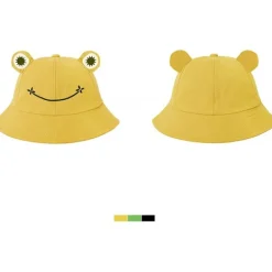 Groda hatt för vuxna tonåringar, söt groda hinkhatt, bomull hinkhatt rolig hatt hinkhatt män kvinnor (gul)><noscript><img width=