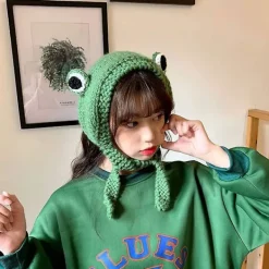 Groda Hatt Stickad Groda Hatt Virkad Hårband Söt Utomhus Stor Ögon Groda Mössa Öronskydd Festival Cosplay Hatt Kvinnor Flickor><noscript><img width=