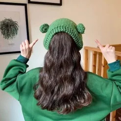 Groda Hatt Stickad Groda Hatt Virkad Hårband Söt Utomhus Stor Ögon Groda Mössa Öronskydd Festival Cosplay Hatt Kvinnor Flickor><noscript><img width=