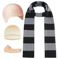 Gru Kostym Tillbehör Flintskallig Hatt Set Svart Grå Randig Halsduk Falsk Näsa Flintskalliga Mössor Halloween Kostym Tillbehör för Man Svart> Tillbehör