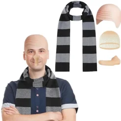 Gru Kostym Tillbehör Flintskallig Hatt Set Svart Grå Randig Halsduk Falsk Näsa Flintskalliga Mössor Halloween Kostym Tillbehör för Män Svart-FS-><noscript><img width=