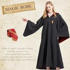 Gryffindor Trollkarlsrock Gryffindor Uniformsrock, Kappa och Slips, Trollkarlskostym för Vuxna, Halloween Cosplay (XL)><noscript><img width=