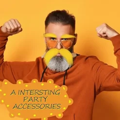 Gul mustasch och ögonbryn falskt skägg för barn och vuxna, rollspel Halloween kostymtillbehör, roliga festfavörer för män och kvinnor><noscript><img width=