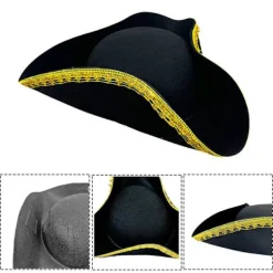 Guld-kantad pirathatt för Halloween-scenföreställningar, Captain Jack-hatt><noscript><img width=