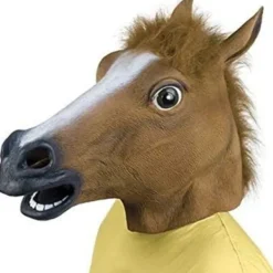 Gummimask med häst huvud Brun, Latex Gummimask Häst Huvud Kostym Gangnam Style Dans (Brun)> Masker