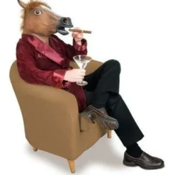 Gummimask med hästhuvud Brun, Latex Gummimask Hästhuvud Kostym Gangnam Style Dans (Brun)><noscript><img width=