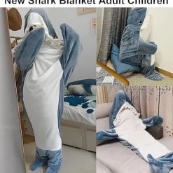 FJORD Hajfilt Vuxen Utklädnad, Supermjuk Soffmysfilt Hajfilt Sovsäck, Portabel Hajfilt Hoodie> Dräkter