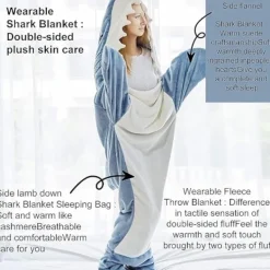 FJORD Hajfilt Vuxen Utklädnad, Supermjuk Soffmysfilt Hajfilt Sovsäck, Portabel Hajfilt Hoodie><noscript><img width=